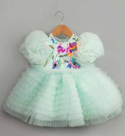 Pre-Order: Sea Green Multicolour Sequin Dress