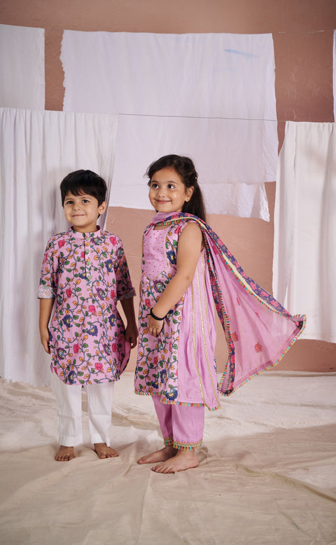 Pre-Order: Pink Kalamkari Kurta Set