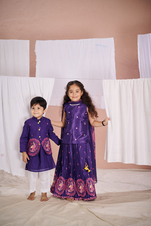 Pre-Order: Purple Kalamkari Lehenga Set