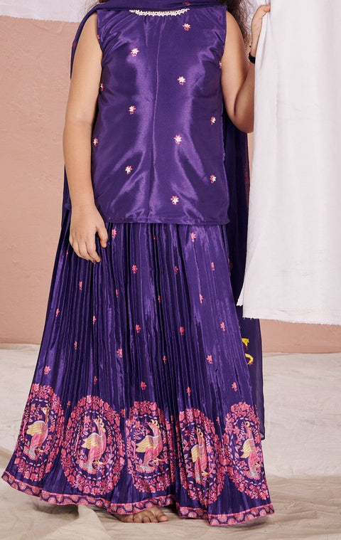 Pre-Order: Purple Kalamkari Lehenga Set