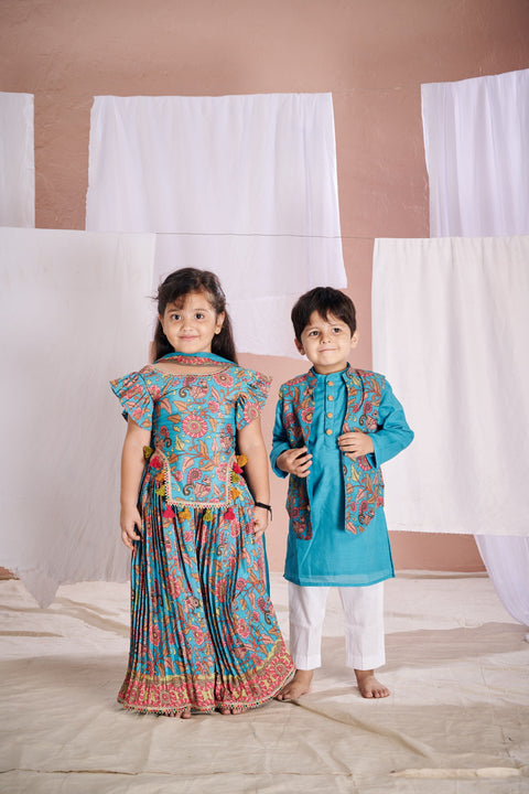 Pre-Order: Blue Kalamkari Sharara Set