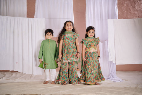 Pre-Order: Green Kalamkari Lehenga Set