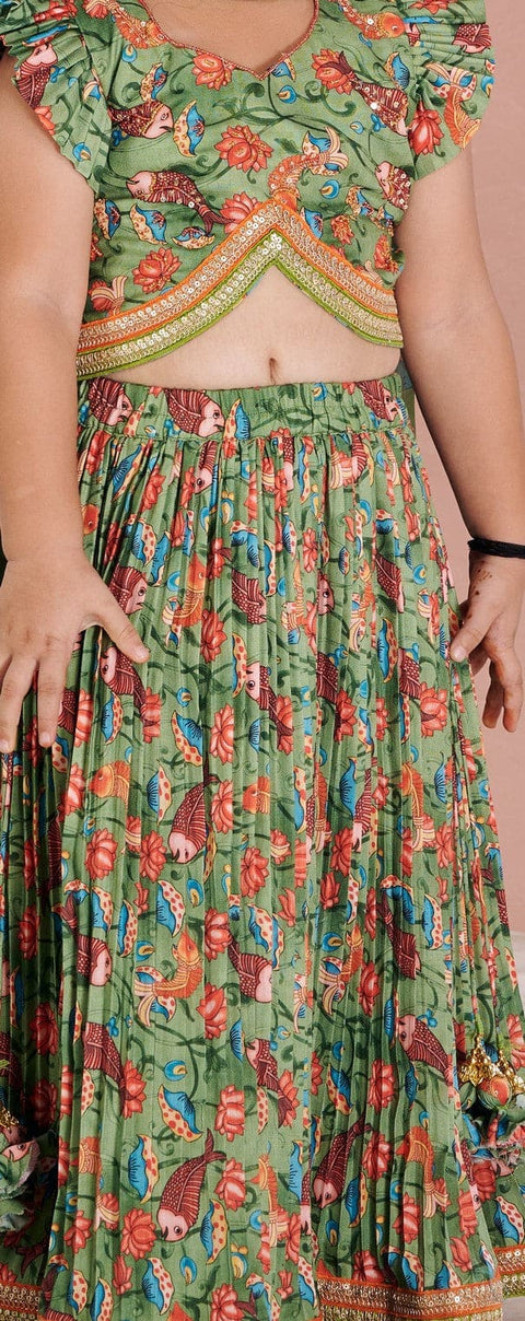 Pre-Order: Green Kalamkari Lehenga Set