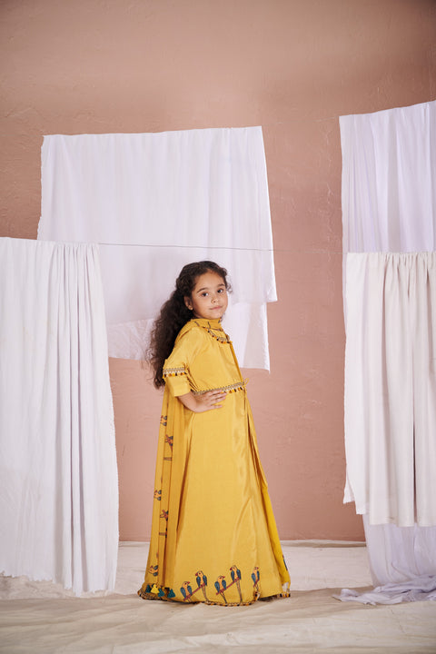 Pre-Order: Yellow Parrot Anarkali Jacket Set