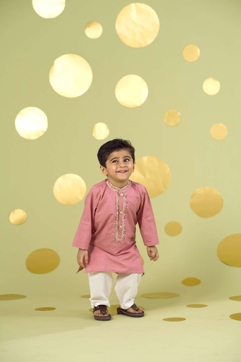 Pre-Order: PINK HANDWORK NECKLINE KURTA