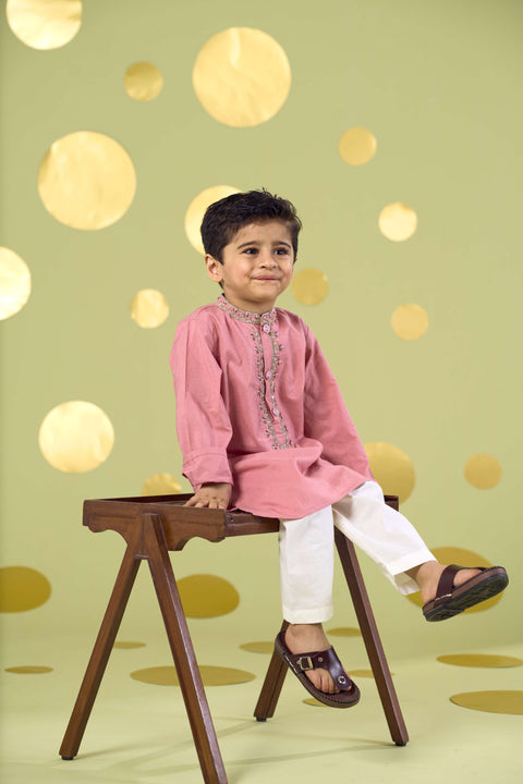 Pre-Order: PINK HANDWORK NECKLINE KURTA