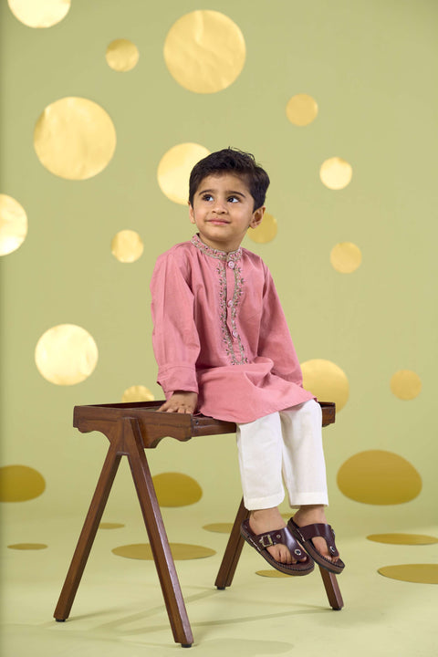 Pre-Order: PINK HANDWORK NECKLINE KURTA