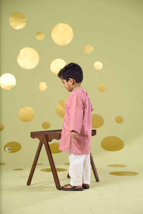 Pre-Order: PINK HANDWORK NECKLINE KURTA