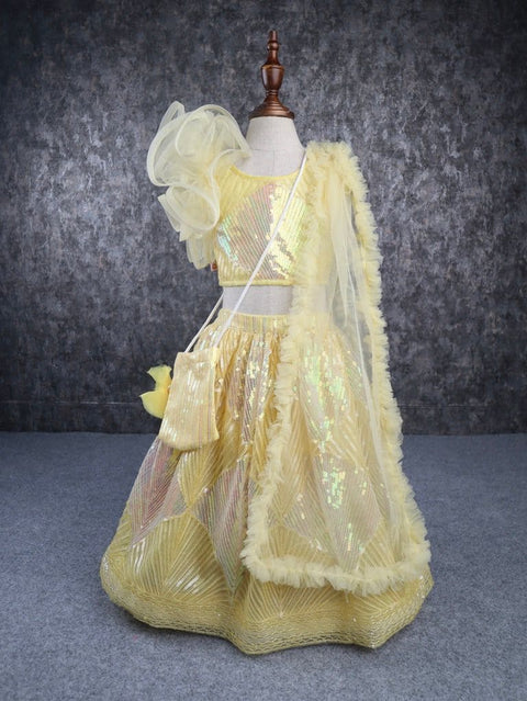 Pre-Order: Yellow Heavy Embroidery Sequence Lehenga