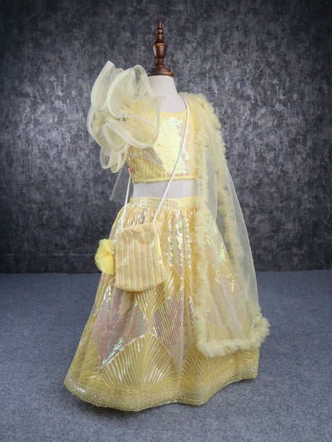Pre-Order: Yellow Heavy Embroidery Sequence Lehenga