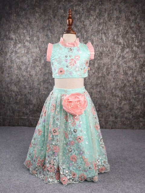 Pre-Order: Green Peach Heavy Embroidery Lehenga
