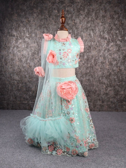 Pre-Order: Green Peach Heavy Embroidery Lehenga