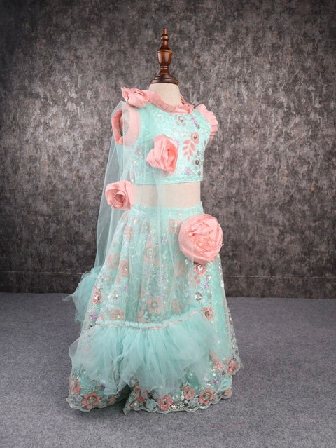 Pre-Order: Green Peach Heavy Embroidery Lehenga