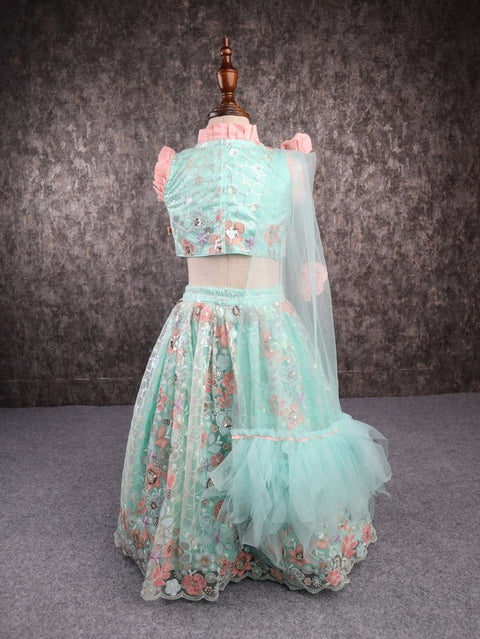 Pre-Order: Green Peach Heavy Embroidery Lehenga