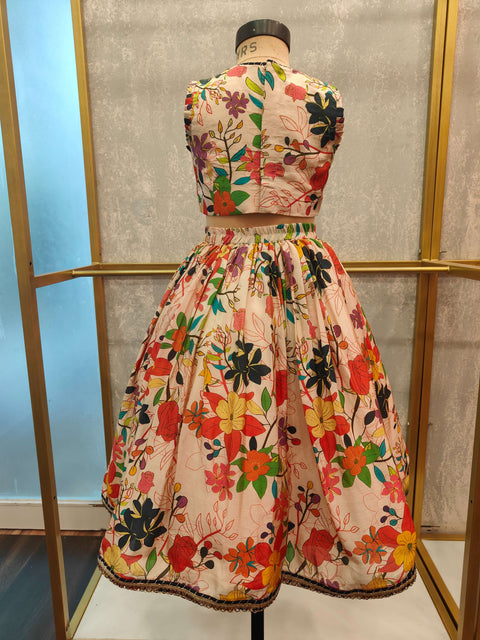 Pre-Order: Beige Floral Dori Ghagra