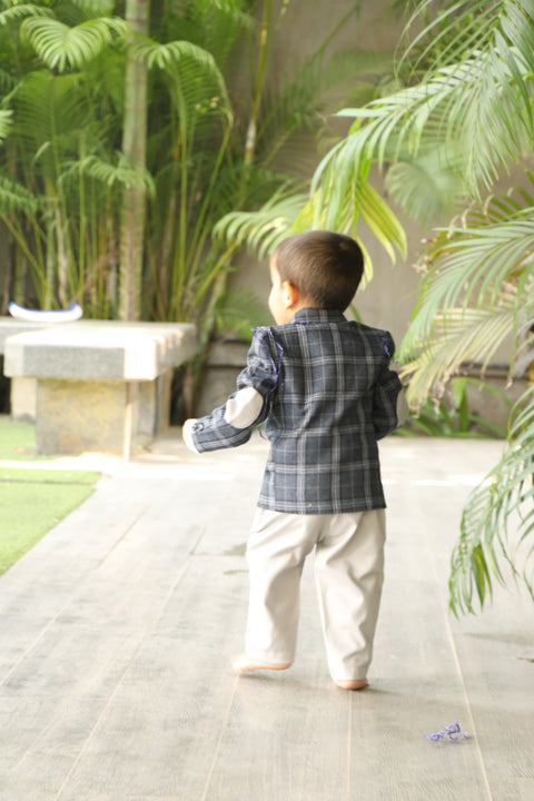 Pre-Order: Classic Checkered Wool Blazer Set - Blue
