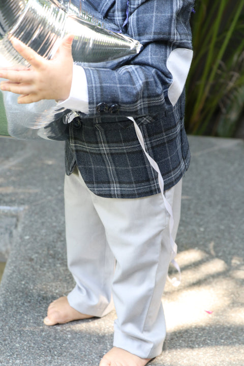 Pre-Order: Classic Checkered Wool Blazer Set - Blue