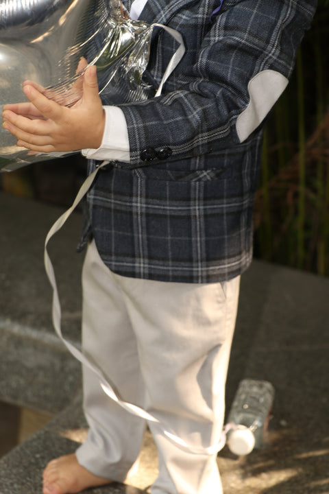 Pre-Order: Classic Checkered Wool Blazer Set - Blue