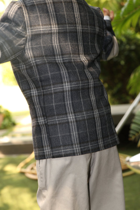 Pre-Order: Classic Checkered Wool Blazer Set - Blue