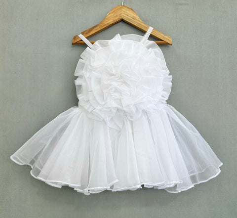 Pre-Order: Blossom Ruffle Tulle Dress in White
