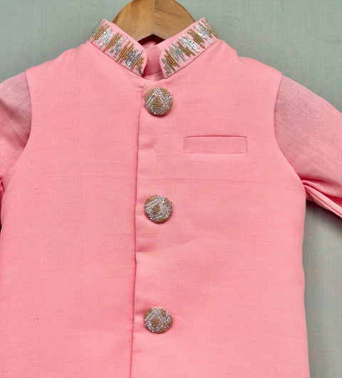 Pre-Order: Pink Embroidered Nehru Jacket Set
