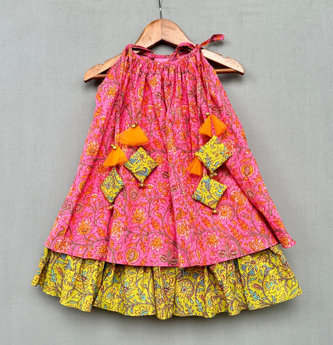 Pre-Order: Pink Green Cotton Dress with tassels