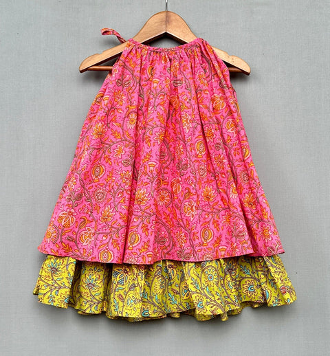 Pre-Order: Pink Green Cotton Dress with tassels