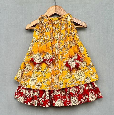 Pre-Order: Ethnic Cotton Printed Dress in Yellow & Red
