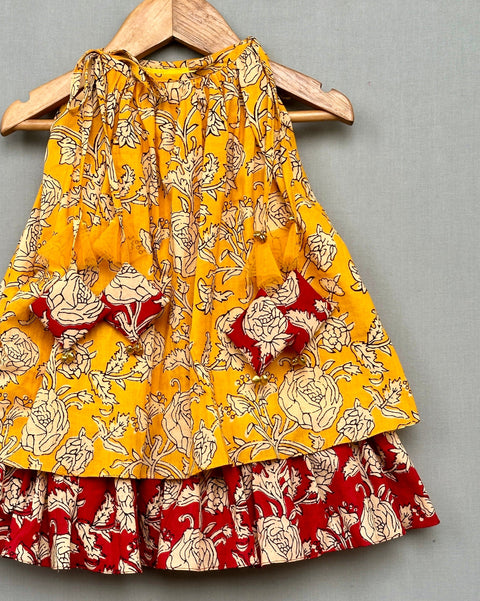 Pre-Order: Ethnic Cotton Printed Dress in Yellow & Red