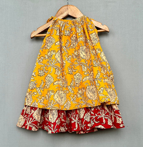 Pre-Order: Ethnic Cotton Printed Dress in Yellow & Red