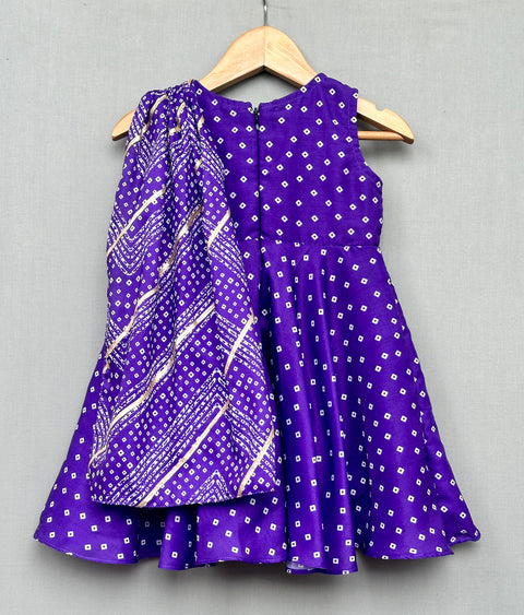 Pre-Order: Purple Bandhani Print Dress with Attached Dupatta