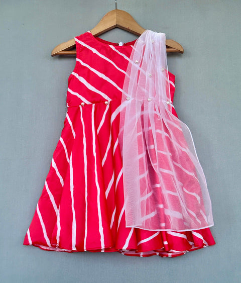 Pre-Order: Red Printed Dress with Attached dupatta