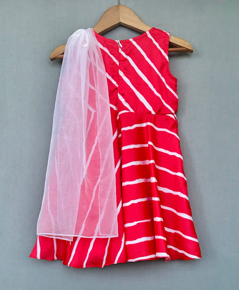 Pre-Order: Red Printed Dress with Attached dupatta