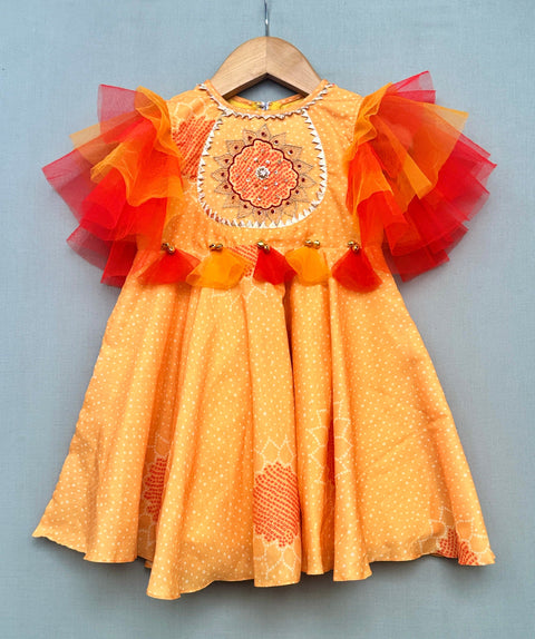 Pre-Order: Hand Embroidered Dress with Ruffled Sleeves