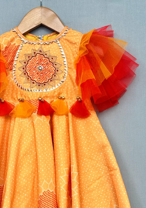 Pre-Order: Hand Embroidered Dress with Ruffled Sleeves