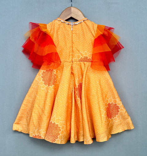 Pre-Order: Hand Embroidered Dress with Ruffled Sleeves