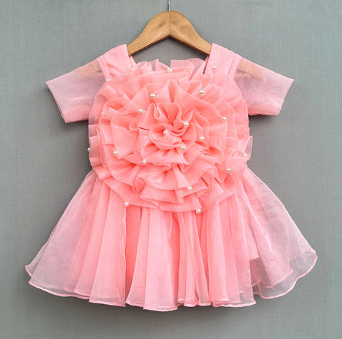 Pre-Order: Blossom Ruffle Tulle Dress in Peach