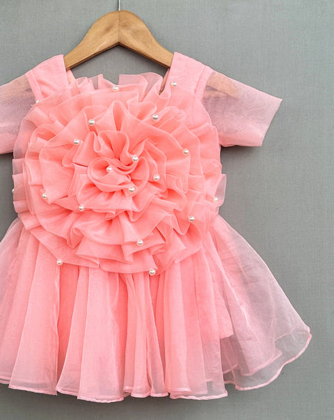 Pre-Order: Blossom Ruffle Tulle Dress in Peach