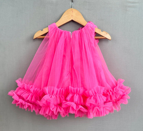 Pre-Order: Hot Pink Dress with Handmade flowers & Pearls