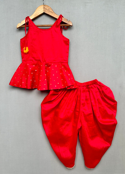 Pre-Order: Red Sequin embroidered Dhoti pant Set