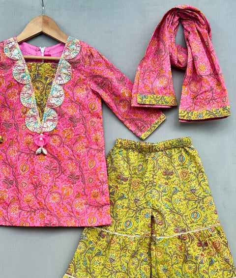 Pre-Order: Pink Floral Sharara Set with Dupatta