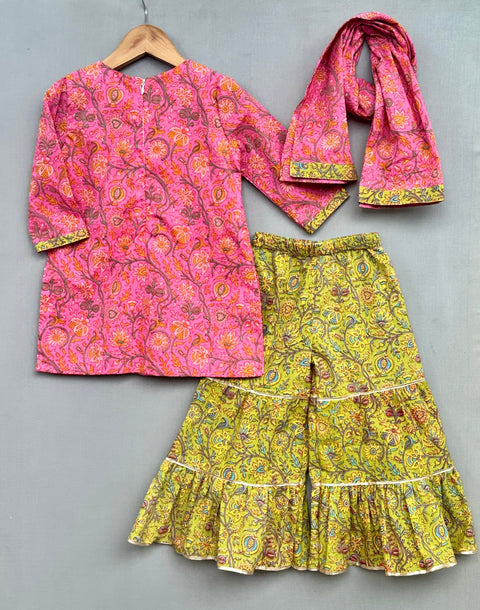 Pre-Order: Pink Floral Sharara Set with Dupatta