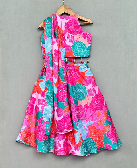 Pre-Order: Vibrant Floral Draped Saree Set