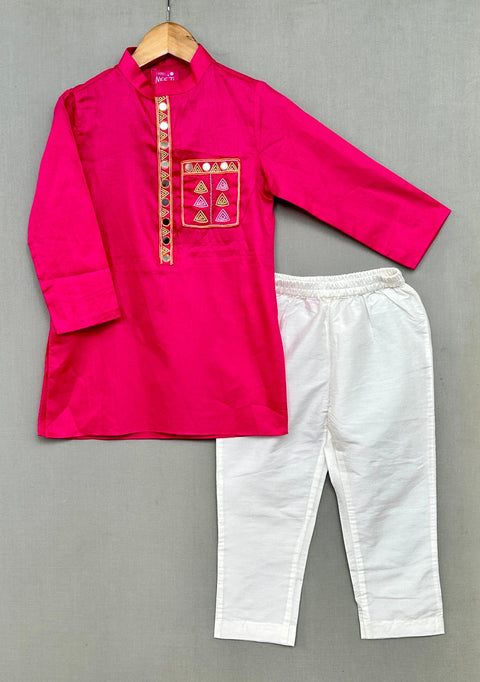 Pre-Order: Rani Pink Pocket Embroidered Kurta Set