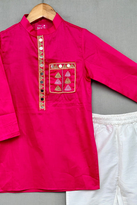 Pre-Order: Rani Pink Pocket Embroidered Kurta Set