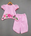 Pre-Order: Gingham Checks Co-ord Set with Applique embroidery-Pink