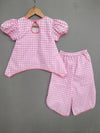 Pre-Order: Gingham Checks Co-ord Set with Applique embroidery-Pink