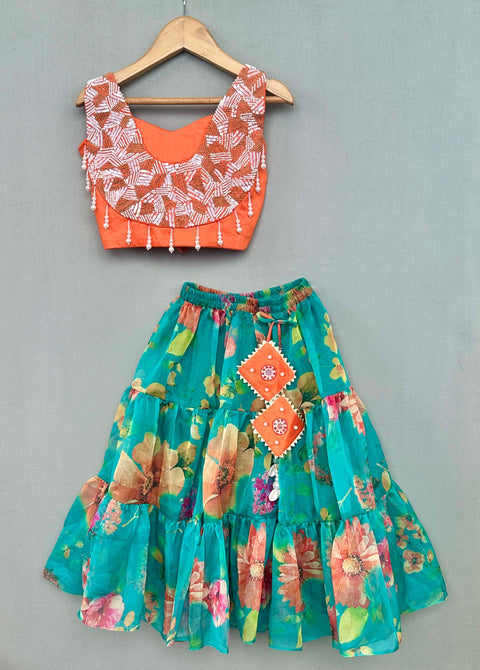 Pre-Order: Floral Lehenga Set with Hand Embroidered Blouse