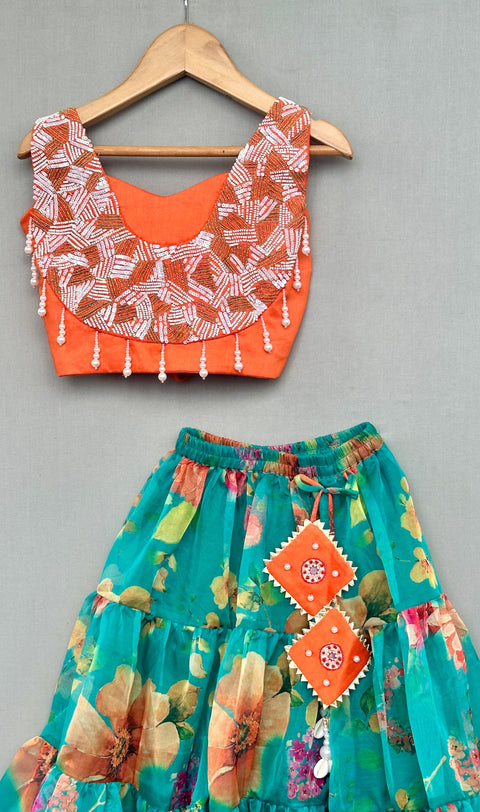 Pre-Order: Floral Lehenga Set with Hand Embroidered Blouse