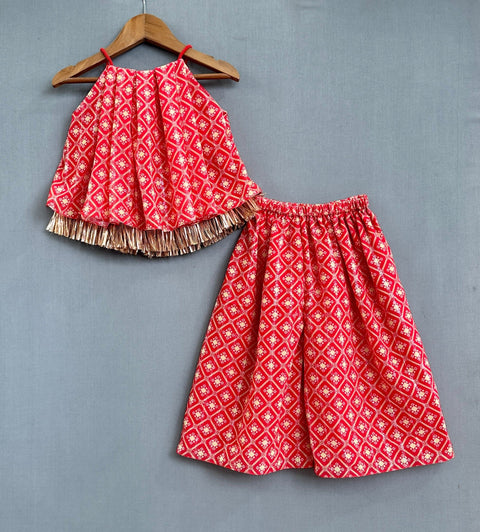 Pre-Order: Ethnic Print Co-ord Set with Zari Fringes